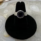 Amethyst Round Faceted Bezel Set Ring (Size 6.5)