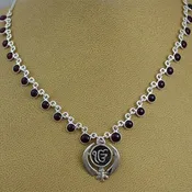 Khanda Ekongkar pendants on gemstone necklaces