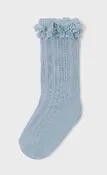 10525 Mayoral Toddler Girls Knit Crochet Lace & Velvet Bow Knee Socks - Bluebell