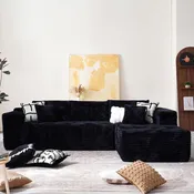 104" Cloud Sectional Couch with Comfy Chaise, Boneless L Shape Sofa with Deep Seat, Minimalist Modular Couches Sleeper for Living Room Bedroom Apartment Lounge,Black