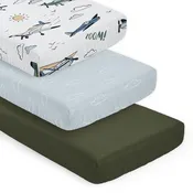Airplane Green and Blue Collection 3 Pack Crib Sheets