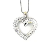 1.00ctw Round and Baguette Diamond Heart Pendant Necklace 18K White Gold 19"