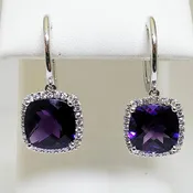 14kw Amethyst and Diamond Dangle Earrings