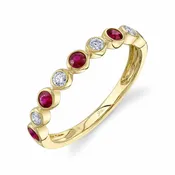 14K Gold 0.36 Carat Round Ruby Diamond Bezel Band