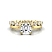 1.5 Carat Asscher Cut Prong Set Lab Grown Diamond Bridal Ring Set