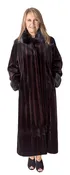 Blackberry and Cognac Sheared Mink Let Out 52” Coat with Geometric Chevron Hem Design and Natural Ranch Mink Collar & Turn Back Cuffs – size 10