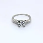 0.8ct Natural Round &amp; Marquise Diamond Engagement Ring in Platinum – Size 6