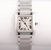Cartier Women's Tank Francaise Date 2465 White Dial Quartz 25mm Steel Watch