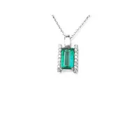 0.75 ct. Emerald and Diamond Pendant Necklace Baguette cut 14K