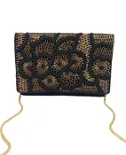 Black Gold Floral Beaded Clutch