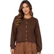 Brown Raw Edge Exposed Seam Button Down Knit Cardigan