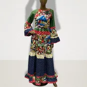 Cute Hobo Styled Maxi Dress Bird & Multi Print Cotton Long Ruffled Dress Women