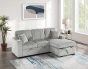 2-Pc Convertible Sectional W/ 2 Accent Pillows & Fold-Down Table - Ash Wide-Welt Corduroy