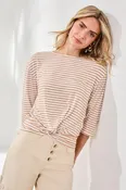 Boat Neck Knot Hem Top – 3/4 Sleeve Stretch Knit