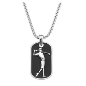 BRASS Men's Golf Dog Tag Golfer's Swing Black Enamel Necklace