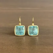 18k Gold & Aquamarine Square Cushion Earrings