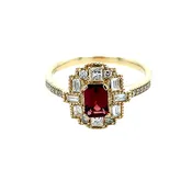Art Deco-Inspired Yellow Gold Garnet and Diamond Ring