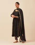 Black Hand Embroidered Chanderi Anarkali Suit Set