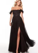 Alyce Off The Shoulder Tulle And Lace Gown With Accents
