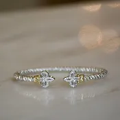 14ky/Sterling Silver Fleur De Lis Closed Bangle Bracelet