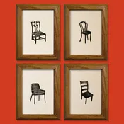 grab a seat - set of 4 linoleum prints on cream (framed)