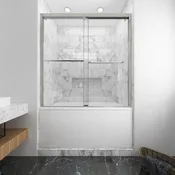 SUNNY SHOWER 60 in. W x 62 in. H Brushed Nickel Finish Bathtub Sliding Doors
