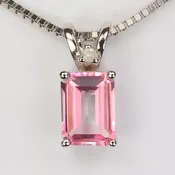 10K White Gold Pink Synthetic Sapphire and Diamond Accent Pendant 1.40cts