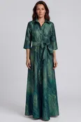 3/4 Dolman Sleeve Taffeta Jacquard Shirt Gown with Sash and Pockets