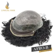 LYRICAL HAIR Afro Men Hair System Invisible French Lace with Injected PU Skin Non Surgical Mens Toupee for African American Mens Hair Piece