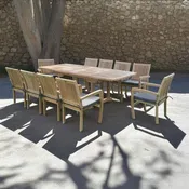 11pc Outdoor Rectangular Double Extension Dining Set - Rise Table & Pari Stacking Chairs