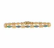 0.18ctw Round Diamond and Marquise Opal Inlay Station Bracelet in 14K