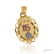 14KT Tri-Color Gold Quinceañera Sweet 15 Vintage Pendant Necklace