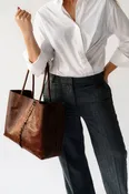 Allan K Waldorf Fence Woven Leather Tote | Cappu