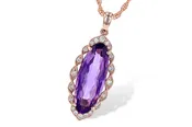14k Rose Gold Oval Amethyst Halo Elongate Oval Pendant