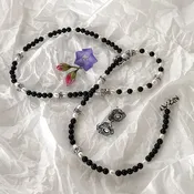 Claireworks / ART STUDIO — B/W... Black and White Sterling Silver Necklace with Onyx and Pearls.