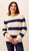 Cable Knit Stripe Crew Neck Cotton Sweater | Nautical Knit Pullover