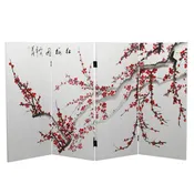 3 ft. Short Double Sided Plum Blossom Canvas Room Divider