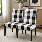 Black & White Buffalo Check Dining Chair Slipcovers Set of 2 – Compatible with IKEA Henriksdal EU/AU + Pre-2009 USA Canada Size