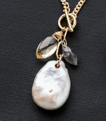14K Gold Fill, Pearl, Labradorite, Citrine Cluster Necklace