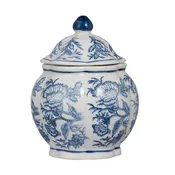 A & B Home - Blue & White Lidded Jar