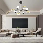 8-Light Chandelier Warm Ceiling Light with Acrylic + Opal White Glass Shade
