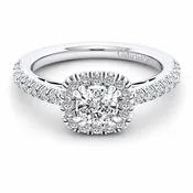 14k White Gold Cushion Cut Halo