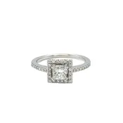 0.80 cttw. Princess Cut Diamond Halo Engagement Ring 14K White Gold