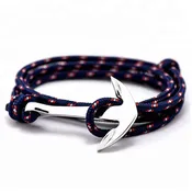 Custom Logo Adjustable Stainless Steel Anchor Rope Wrap Bracelet