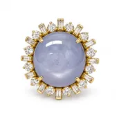 Blue-Gray Star Sapphire and Diamond Ring