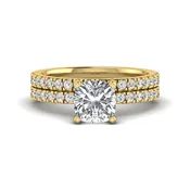1.5 Carat Cushion Four Prong Lab Grown Diamond Bridal Ring Set