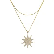 14k Gold Diamond Starburst Pendant Chain Necklace
