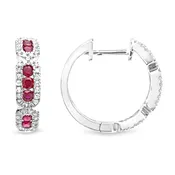 14kt White Gold Ruby and Diamond Hoop Earrings
