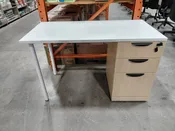 48″ Right Pedestal Sale Desk, White/Maple