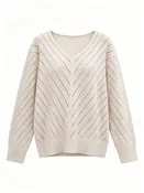 Women’s V-Neck Openwork Knit Sweater